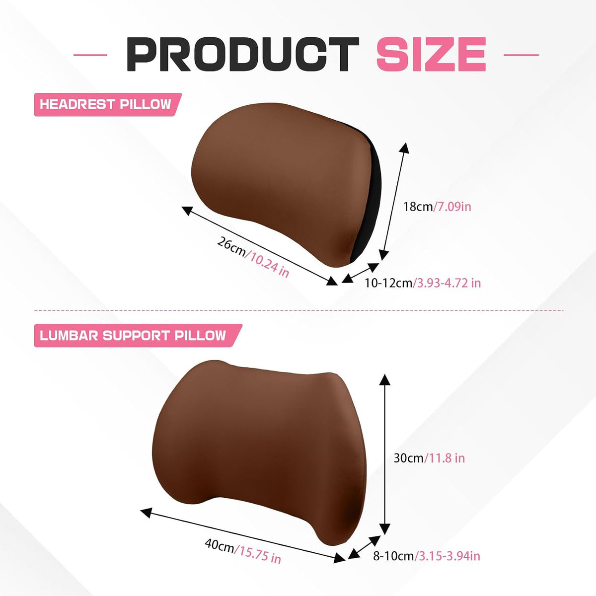 2PCS Car Neck Pillow and Lumbar Support Pillow Set, Ergonomic Memory Foam Back & Neck Support Pillows for Car Seat, Office Chair, Driver Head & Back Cushion and Pain Relief (Coffee)