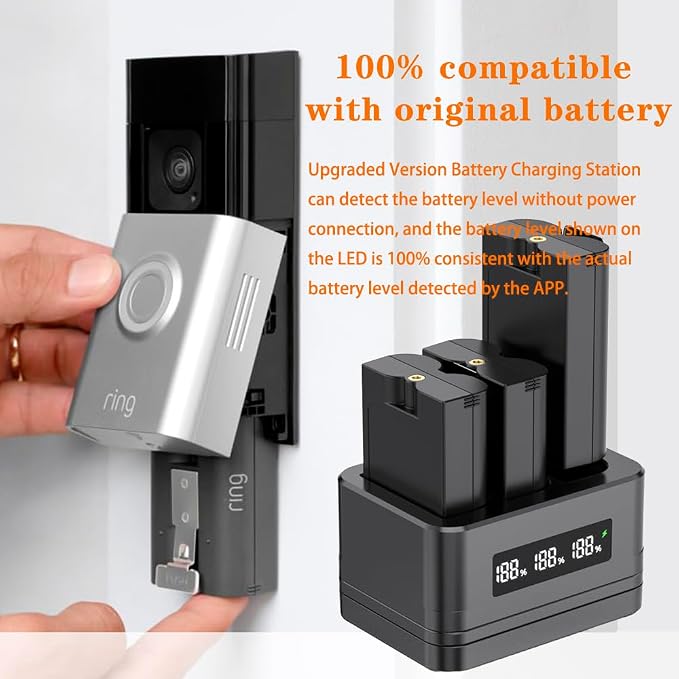 Charging Station for Ring Battery, 3 Pack 3.65V 6040mAh, 3-Slot LED Display