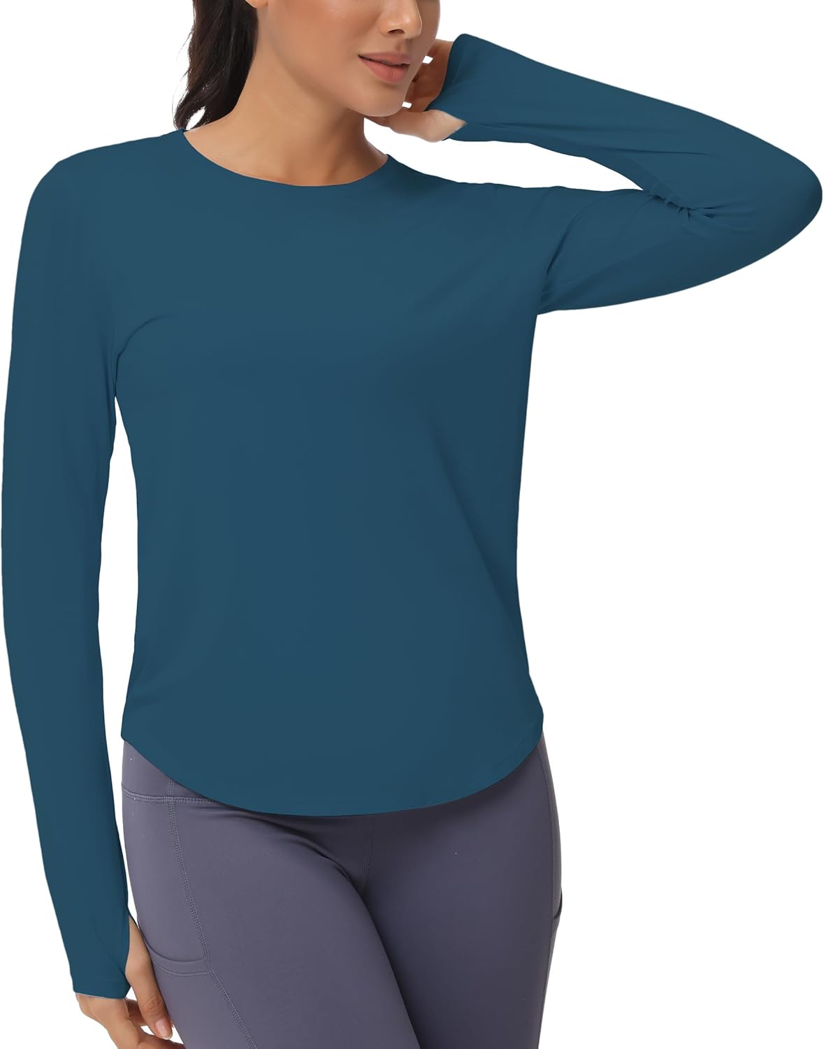 The Gym People Women's Long Sleeve Workout Shirts - Athletic Crewneck Hiking Tops with Thumb Hole