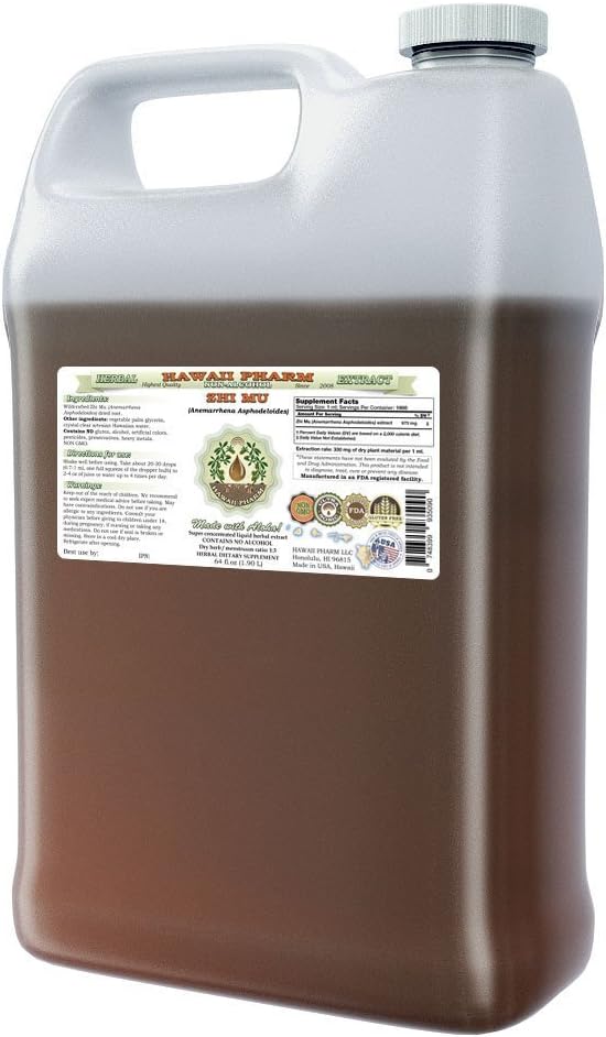 Hawaii Pharm Zhi Mu Alcohol-Free Liquid Extract, Zhi Mu, Anemarrhena (Anemarrhena Asphodeloides) Root Glycerite Natural Herbal Supplement, USA 64 fl.oz