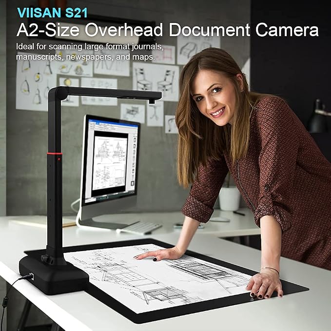 VIISAN Large Format Book & Document Scanner, Capture Size A2/A3, 26MP USB