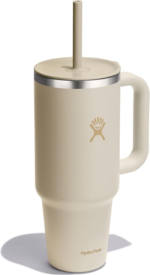 Hydro Flask Travel Tumbler - Insulated Stainless Steel with Handle, Lid & Straw | 40 Oz Coconut Cream