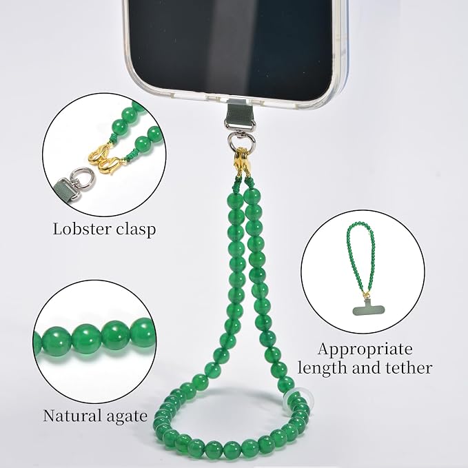 Agate Beaded Phone Wrist Strap for Women Men Stone Beads Charm Handmade