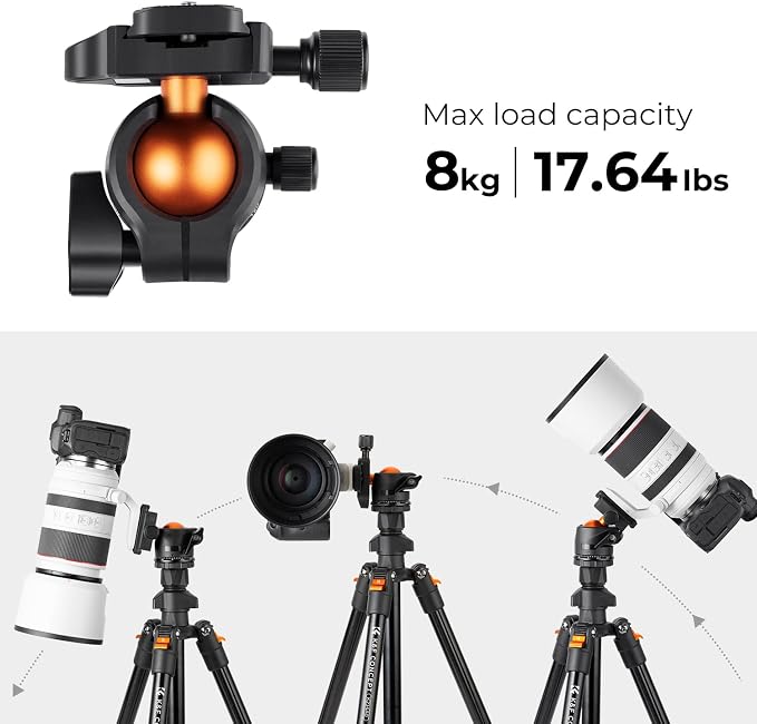 K&F CONCEPT 64 inch/163 cm Camera Tripod, Lightweight Travel Outdoor DSLR