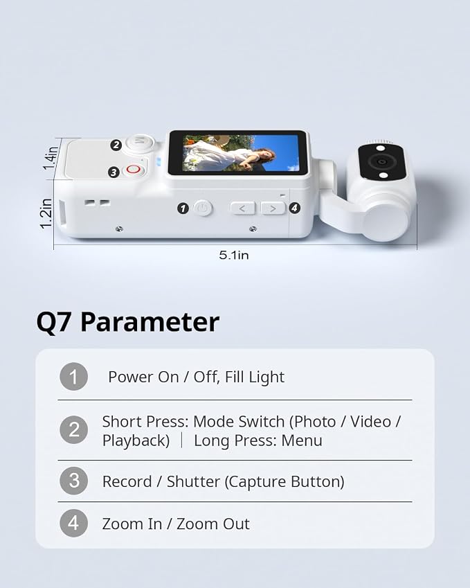 Portable Video Recorder with 180° Rotating Lens, Vlogging Camera, Pocket Body