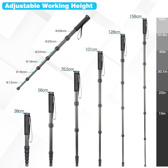 Koolehaoda MP286C Carbon Fiber Camera Monopod, 6-Section Portable |