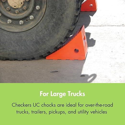Checkers Roped Pair of Large Wheel Chocks for 32-46" Tires, Heavy Duty Wheel Chock for Semi Trucks, Utility, Tractor Trailer, 50k lb Load Capacity, Made in The USA, Polyurethane, UC1500-4.5-P