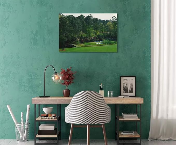 Augusta National Golf Course Wall Art for Office Living Room Bedroom Bathroom Wall Decorations Golf Course Picture Poster Framed Artwork Canvas Prints Ready to Hang(12''H x 16''W)