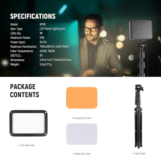 NEEWER Basics LED Video Light Panel Lighting Kit, Bi Color Dimmable Portable