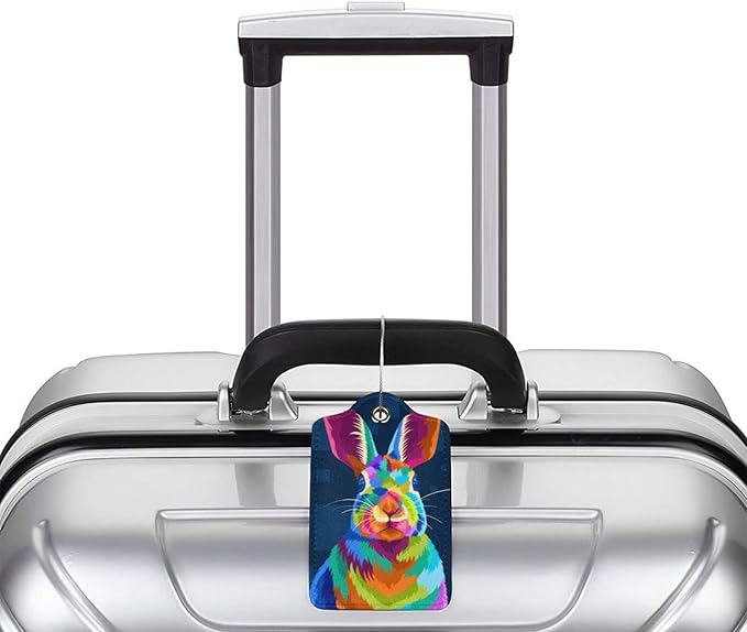 2-Pack Cute Rabbit Bag Tags for Luggage, Colorful Animal Airport Suitcase Baggage Label Tags, Business ID Card Holders Gifts for Women Men Girls Boys Kids Crew