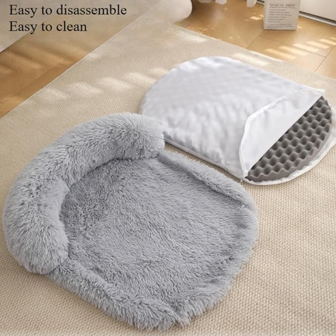 Calming Dog Bed - Fluffy Plush Mat with Removable Washable Cover | Furniture Protector for Large Dogs & Cats(Khaki,21.65X15.75X4.33in)
