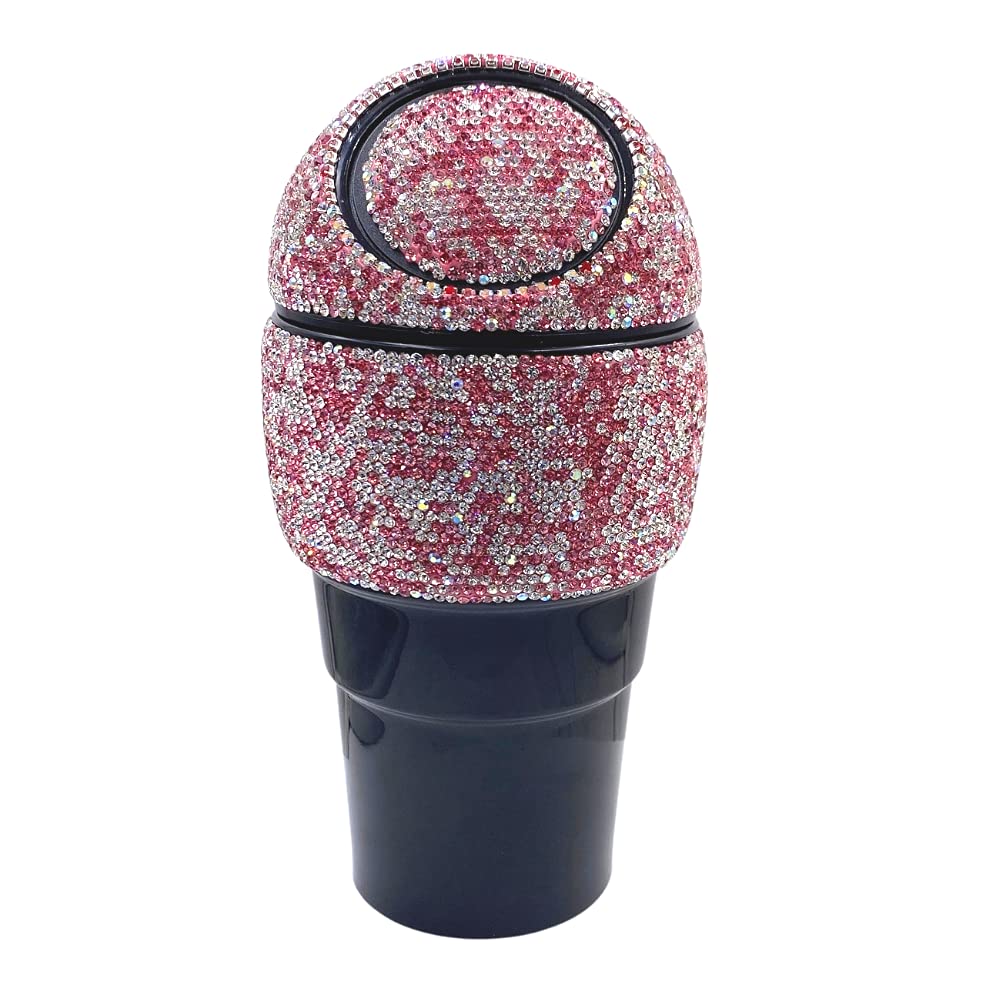 Bling Rhinestone Auto Garbage Can Car Trash Can with Lid Mini Garbage Bin for Automotive Car, Home, Office, Kitchen, Bedroom (C)