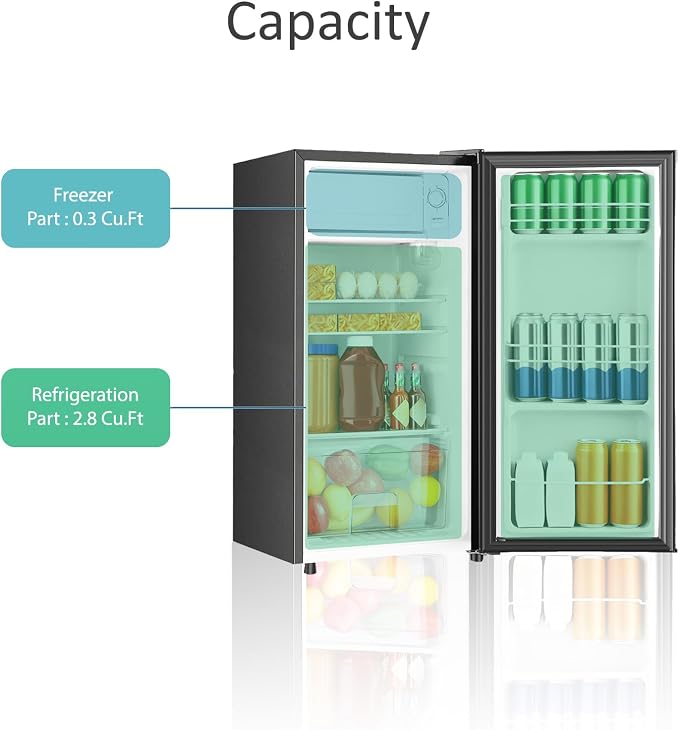3.1 Cu.Ft Mini Fridge with Freezer, Single Door Mini Refrigerator, 7 Settings Temperature Adjustable, Compact Refrigerator for Apartment,Dorm, Office, Bedroom