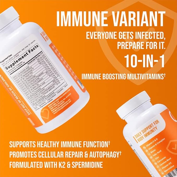 10-in-1 Immune Variant, Immune Booster Supplement with Vitamin B Complex, Zinc, Turmeric, Vitamins C & D for Immune Support and Defense, Immunity Multivitamin for Women & Men, 90 Capsules