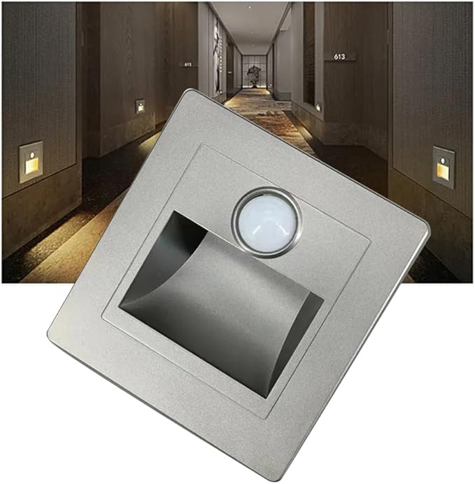 4Pcs Motion Sensor Stair Lights 3W Recessed LED Step Light 3000K Indoor Stair Step Wall Lamp Staircase Bedroom Decoration 1Pcs Silver