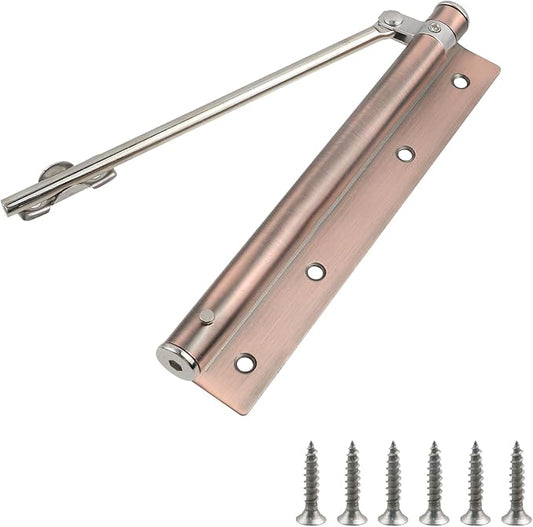 Geesatis 1Pcs Safety Spring Door Closer, Stainless Steel Adjustable Automatic Door Closer,Right or Left Wing Door(Antique Red)