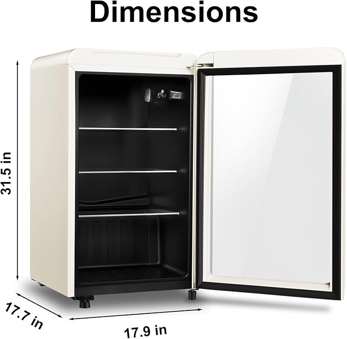 Retro Beverage Refrigerator Cooler, 3.2 Cu.ft Mini Fridge with Glass Door for Soda Beer Wine, Beverage Cooler Prefect for Home, Bar