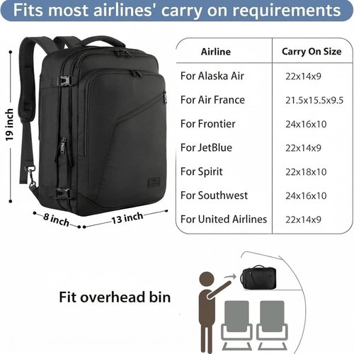 MATEIN Carry-On Backpack - Extra Large Expandable Travel Bag | Water-Resistant 40L Daypack in Black