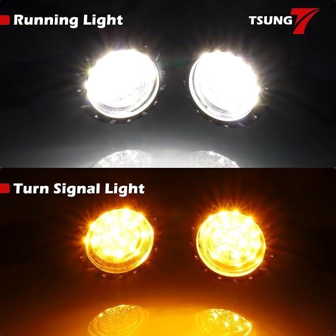 TSUNG 2PCS Motorcycle Bullet LED Front Turn Signal White Amber Light SMD