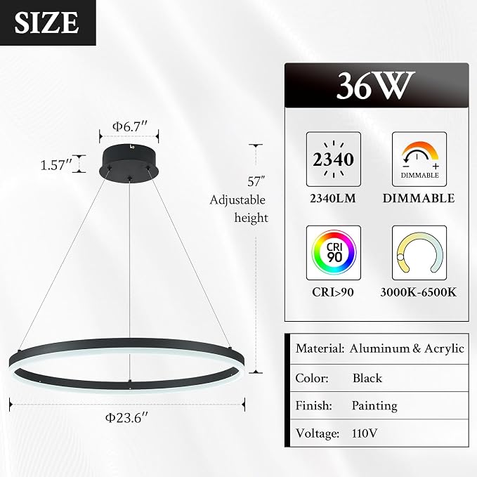 Modern LED Pendant Lighting Ring Chandelier Black Dimmable LED Chandelier