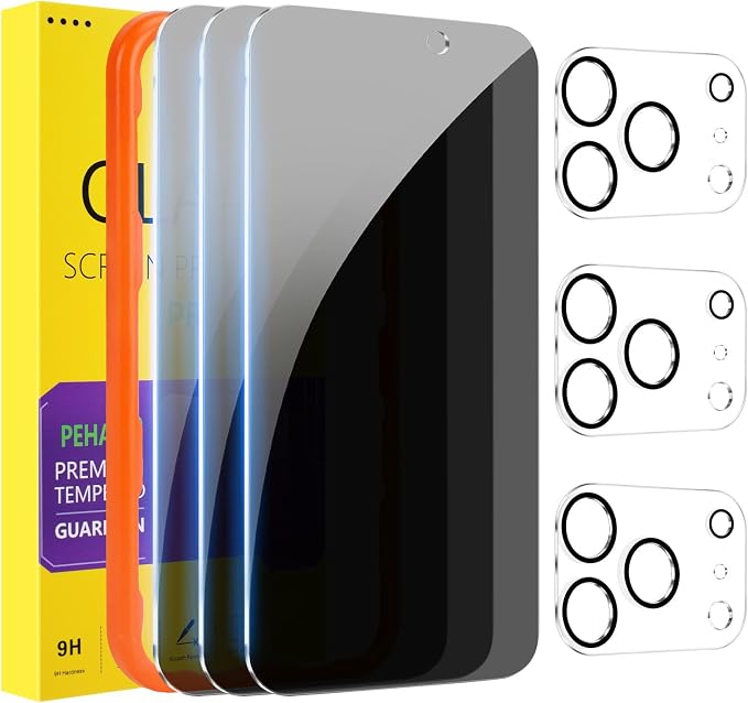 PEHAEL 3+3 Pack for iPhone 17 Pro Max Privacy Screen Protector