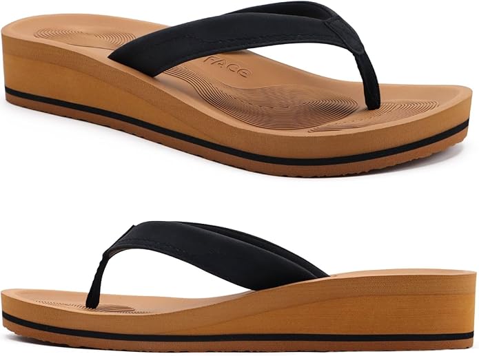 COFACE Flip Flops for Women With Comfortable Arch Support Ladies Fashion Platform Thong Sandals Soft Yoga Mat Sole For Beach/Indoor Outdoor