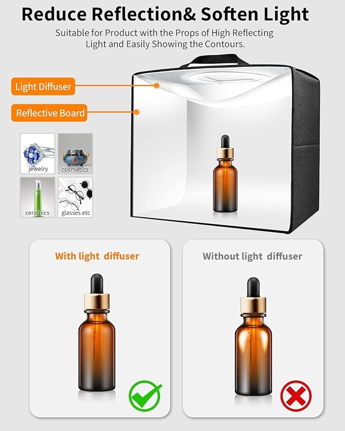 Glendan Portable Light Box Photography: 16"x12" Folding Photo Box