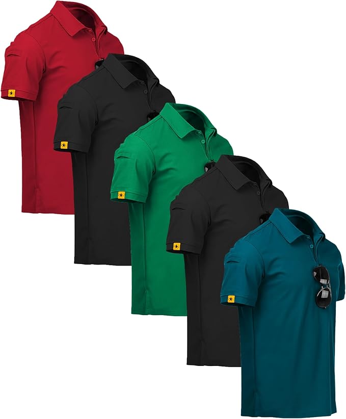 ZITY 5 Pack Mens Polo Shirt Short Sleeve Sports Golf Tennis T-Shirt Moisture-Wicking Summer Shirts