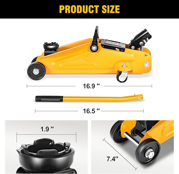PM PERFORMOTOR Low Profile Hydraulic Trolley Service/Floor Jack Combo with 2 Ratchet Jack Stands, 2 Ton (4000 lbs) Capacity, Orange,PM-TOL-FJ3P-OG