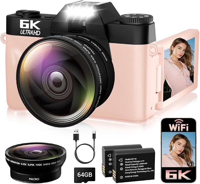 6K Digital Camera for Photography Autofocus, 64MP WiFi Vlogging Camera for