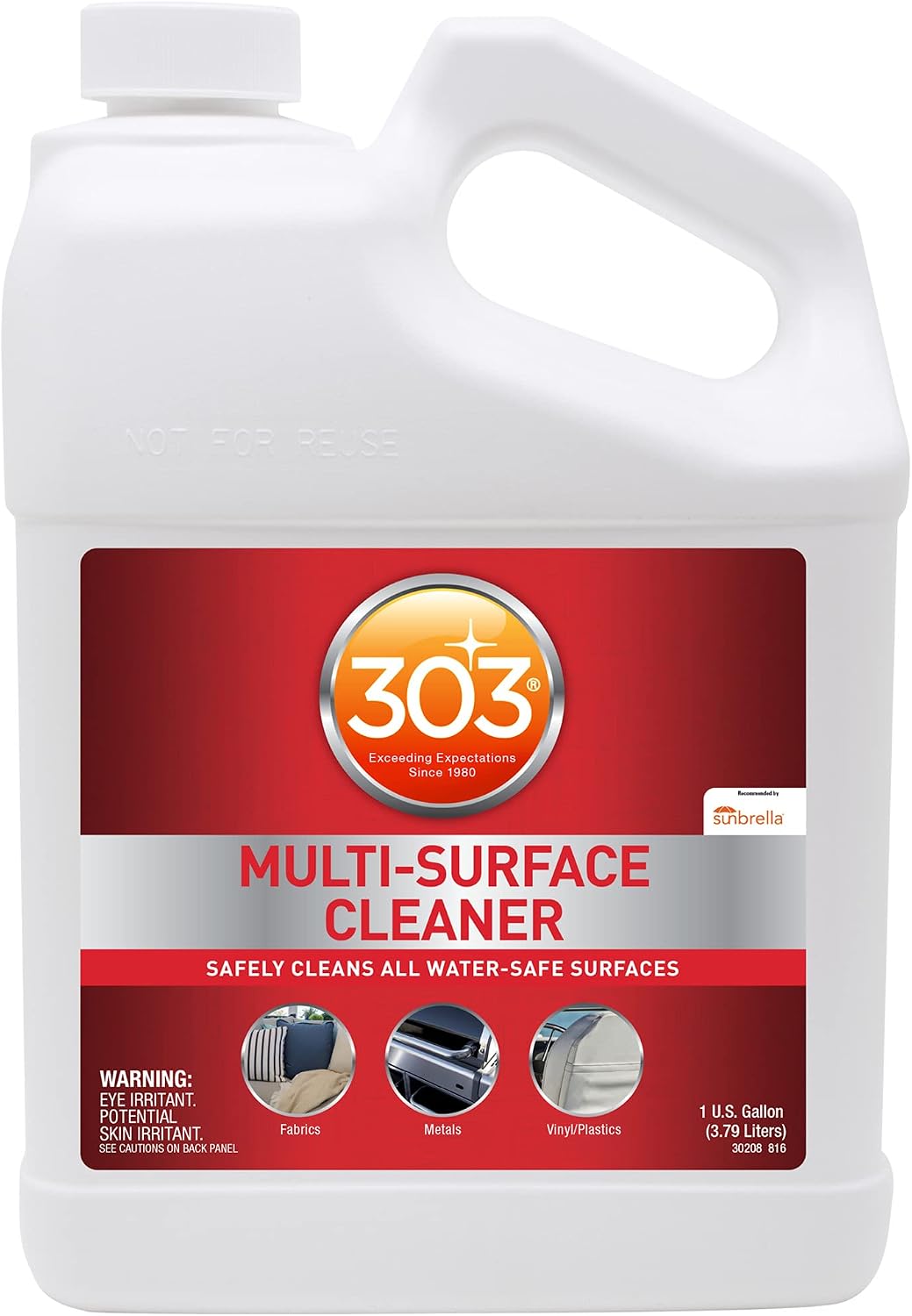 303 Products Multi-Surface Cleaner - Safely Cleans All Water Safe Surfaces, Including All Types of Fabric and Vinyl, Rinses Residue Free, Manufacturer Recommended, 1 Gallon (30570) | bike-oils