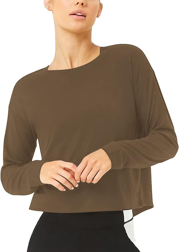 Bestisun Long Sleeve Workout Shirts Yoga Dance Tops Open Back Athletic Clothes for Women