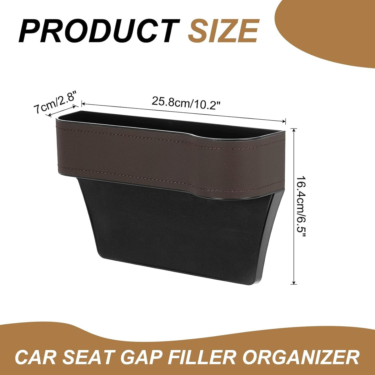 HARFINGTON 2pcs Car Seat Gap Filler Organizer 10.2 x 6.5 x 3.1 Inch ABS+Leather Universal Car Organizer Storage Box Between Seat and Console (Left+Right) with Cup Holders for Phone, Brown