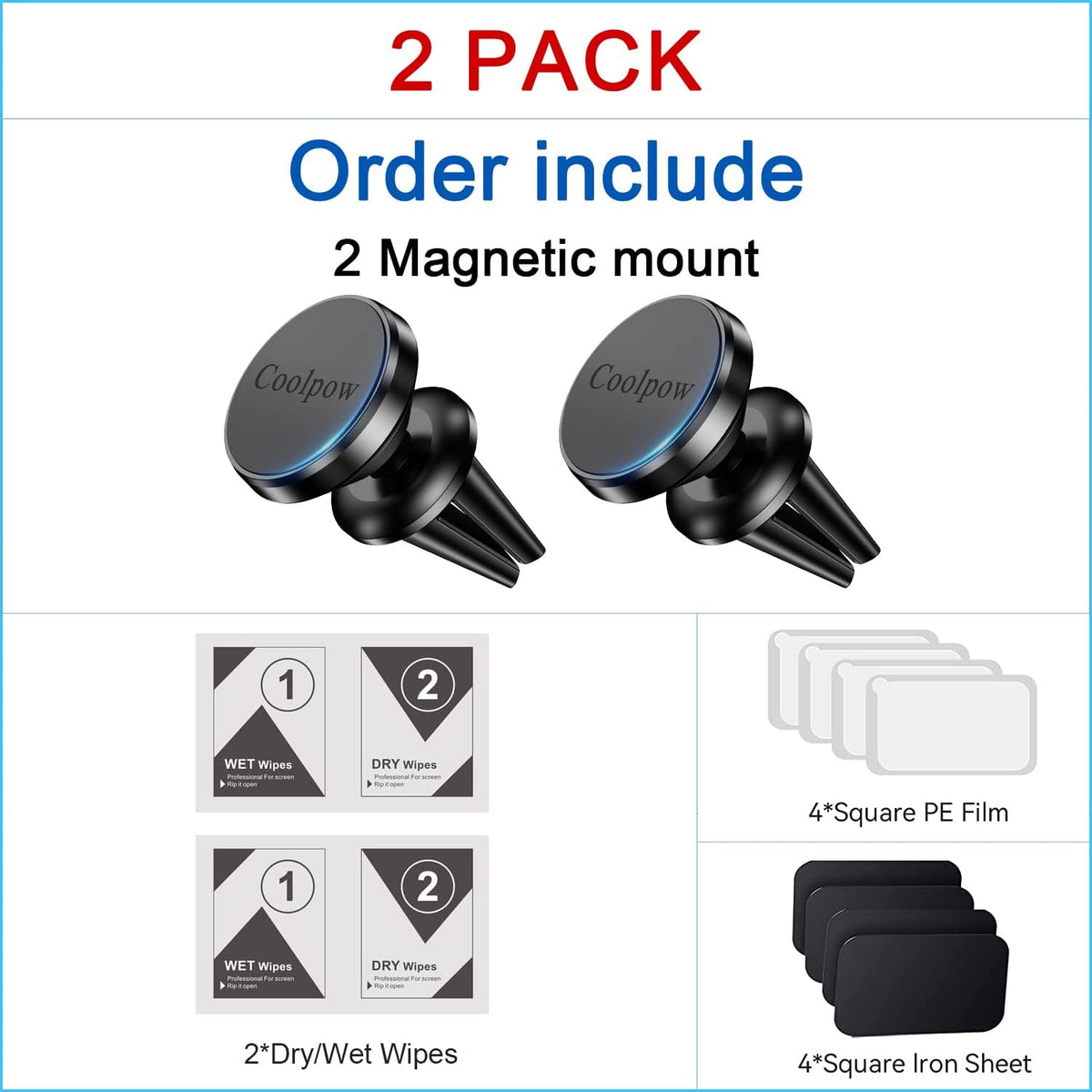 【2-PACK】Car vent Magnetic Phone Mount[ Easily Install ] Reusable Magnetic phone holder for car vent air[ Strong Magnet ] [ 360° Rotation ] Fit for iPhone 17 Pro Max 16 15 Samsung & All cell phone