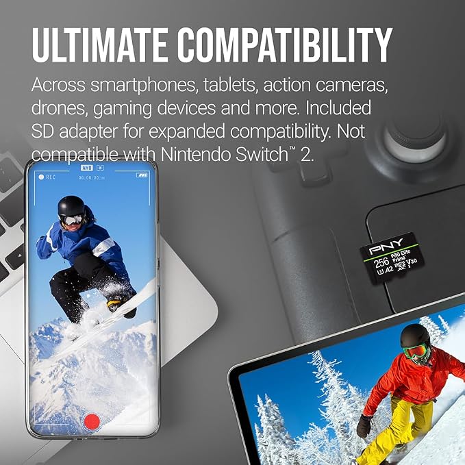 PNY 256GB PRO Elite Prime™ C10 U3 V30 A2 microSDXC Flash Memory Card –
