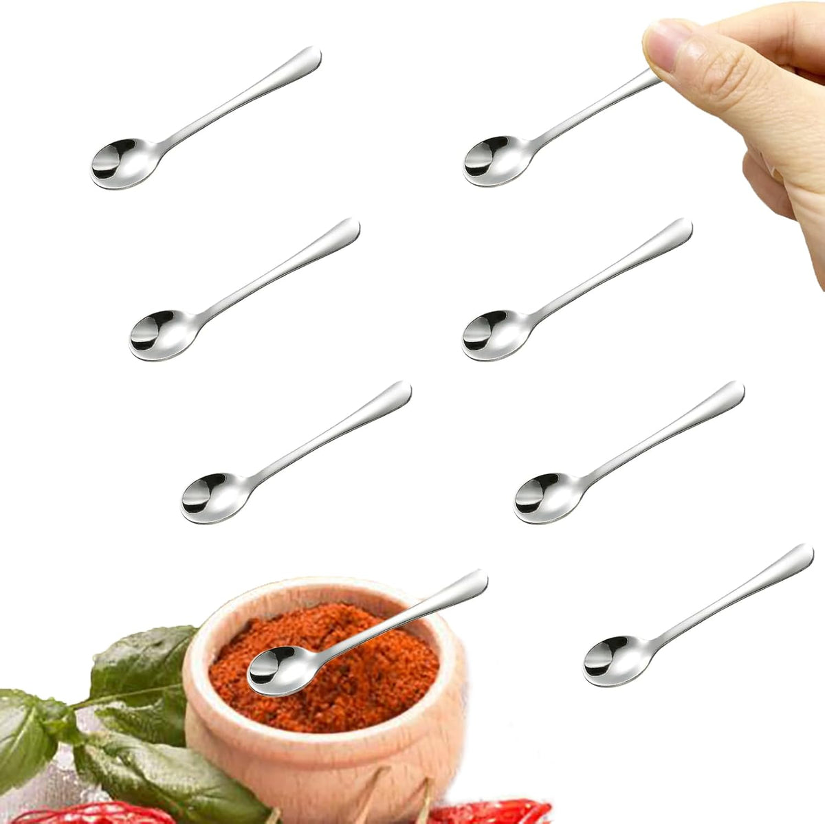 Skiennix 8 Pcs Tiny Stainless Steel Spoons - Mini 2.87" Scoops for Spices Jars | Silver Finish
