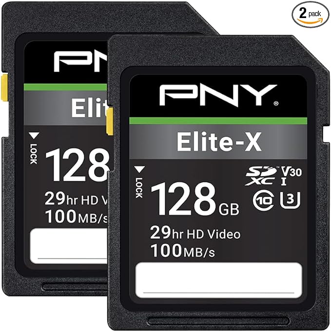 PNY 128GB Elite-X Class 10 U3 V30 SDXC Flash Memory Card