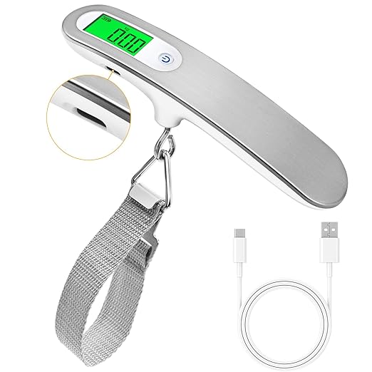 Rechargeable Luggage Scale with Strap & Type-C Port - Portable, Digital, High-Precision, and Ideal for Backpacks, Suitcases, and Carry-Ons - Up to 110lb/50kg Capacity -Strap