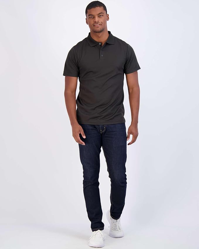 Real Essentials 3 Pack: Men's Quick-Dry Short Sleeve Athletic Performance Polo Shirt (Available in Big & Tall)