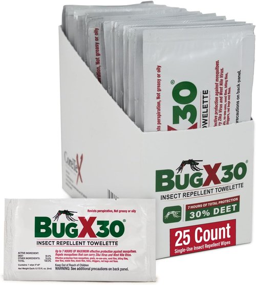 CoreTex Bug X 30 Mosquito & Tick Repellent Wipes - 25 Pack with 30% DEET for 7 Hours of Protection