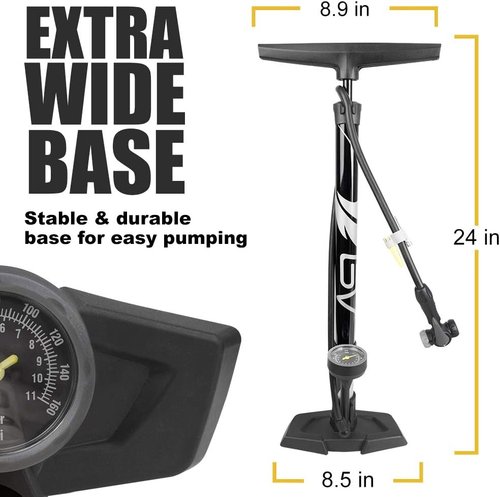 BV Bicycle Pump - Durable Floor Pump with Smart Valve Head | 160 PSI, Automatically Reversible for Presta & Schrader