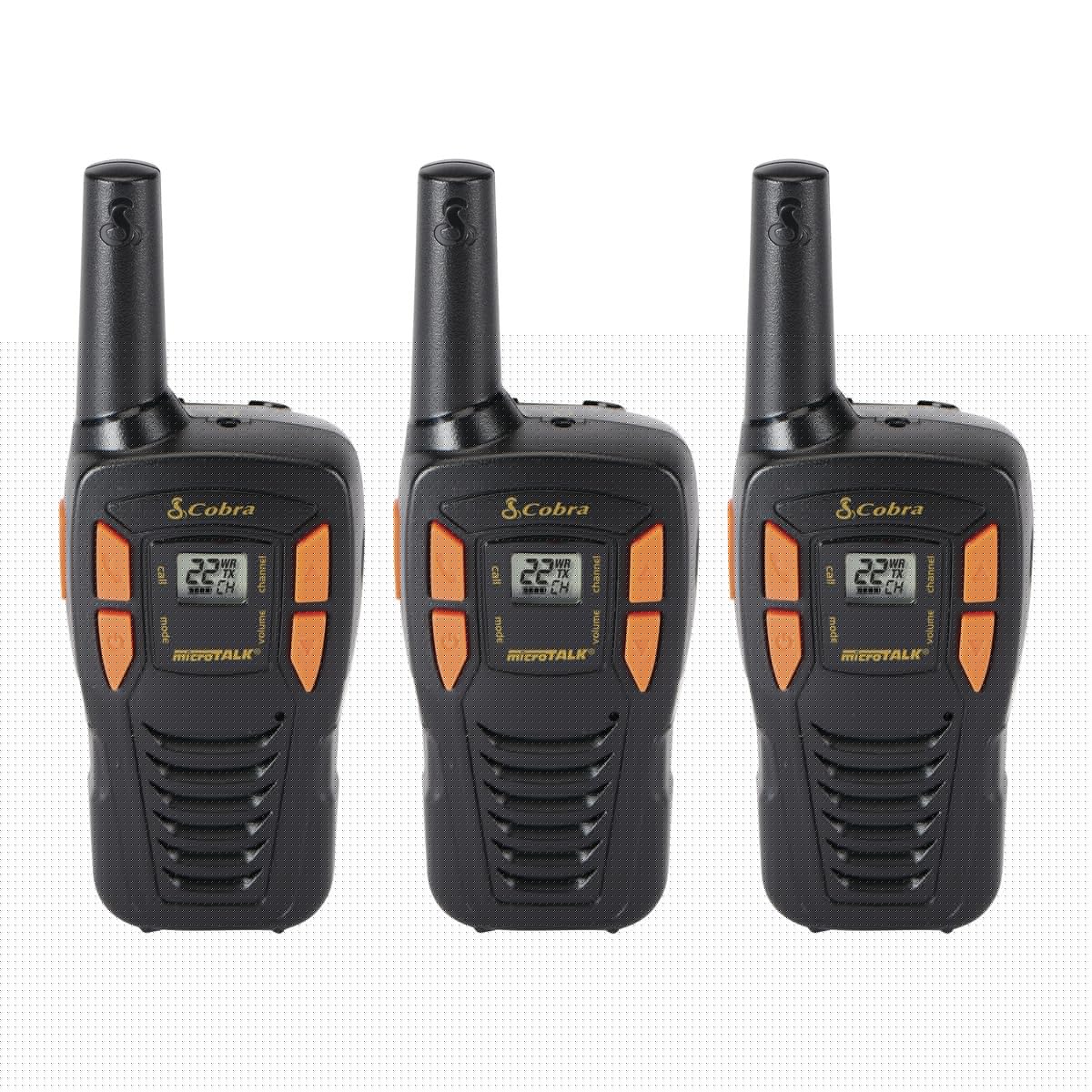 Cobra ACXT145-3 Compact Walkie Talkies - Rechargeable, Lightweight, 22 Channels, Long Range 16-Mile Two-Way Radio Set (3-Pack), Black