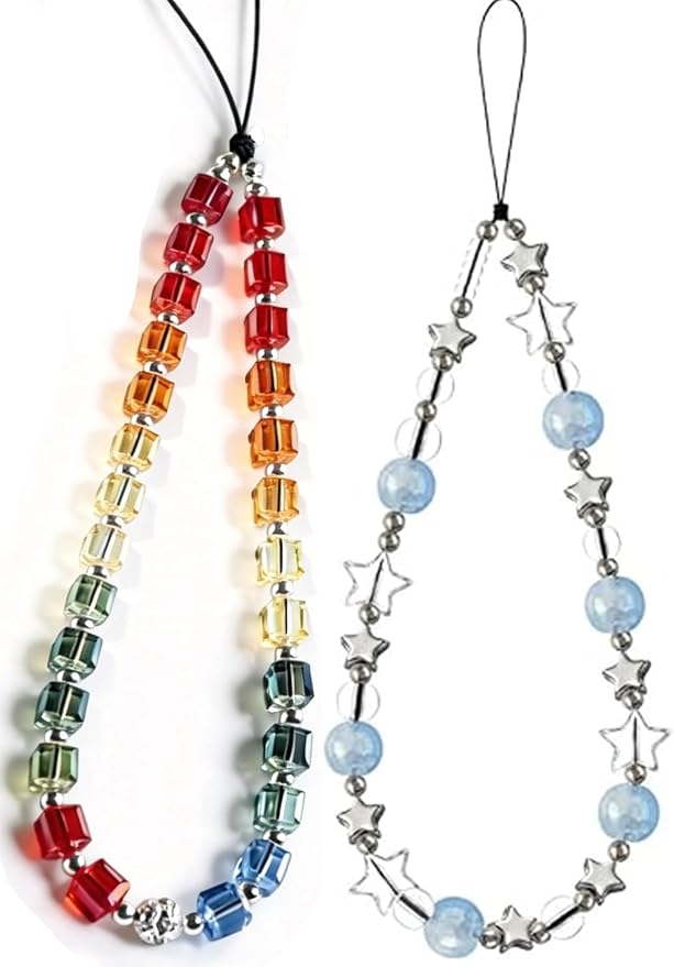 2 Pcs Phone Charm Strap Hand Wrist Strap Camera Lanyard Pearl Beaded Cute Chain