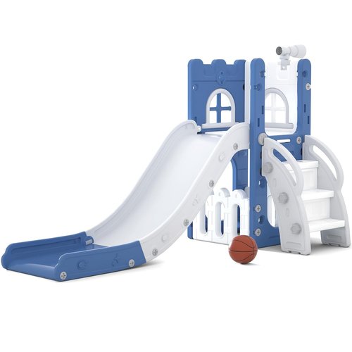 LulliSpace 6-in-1 Toddler Slide - Indoor/Outdoor Climber with Storage, Telescope & Basketball Hoop | Blue