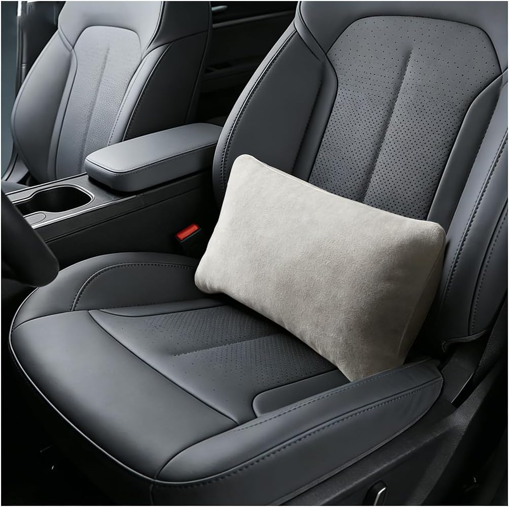 Car Lumbar Support Pillow, Suede Leather Vehicle Driving Seat Lumbar Support Pillow for Lower Back Pain Relief, Auto Interior Back Cushion Pad, Universal for SUV Sedan Truck (Ammonia Blue)