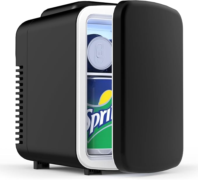 Mini Fridge for Bedroom, 4 Litre/6 Cans Portable Mini Refrigerator with AC/DC Power for Office, Dorm and Car, Thermoelectric Electric Cooler & Warmer Skincare Fridge for Drinks, Food, Cosmetics
