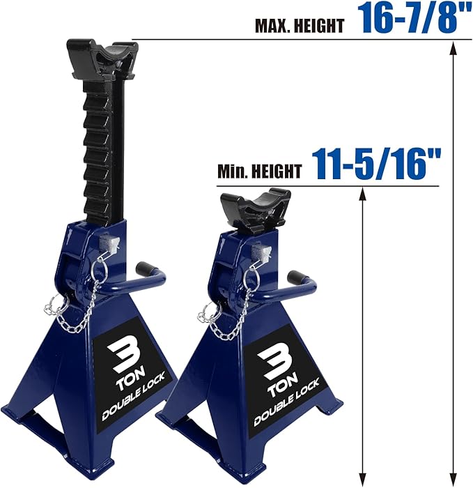 TCE AT43005AU Torin Steel Heavy Duty Jack Stands: Double Locking Pins, 3 Ton (6,000 lb) Capacity, Blue, 1 Pair (2 Pack)