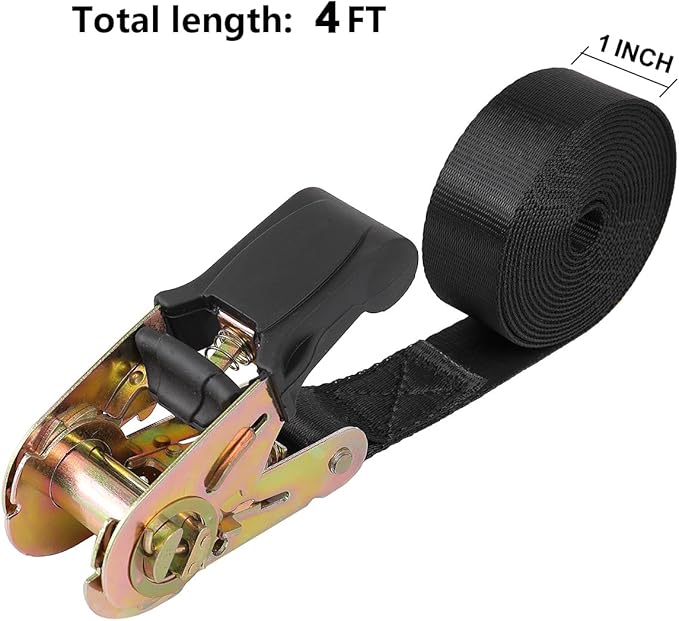 Endless Ratchet Tie Down Straps Heavy Duty Cargo Tie Downs,4FT Sturdy Nylon Black Strap Down Ratcheting Securing Straps, Track Spring Fittings, Tie-Down Motorcycles, Trailer Loads, Kayak