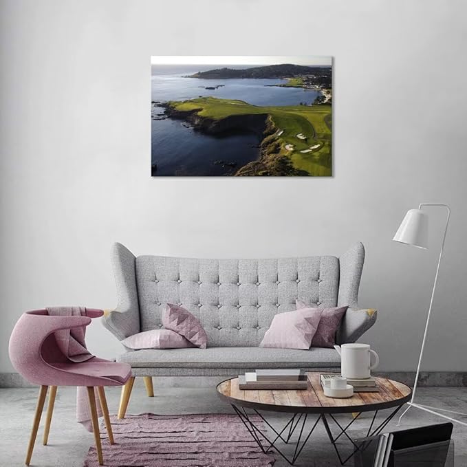 Pebble Beach Golf Course Wall Art Pictures - Pebble Beach Wall Art for Living Room Bedroom Bathroom Home Decorations Framed Artwork Canvas Prints Ready to Hang(18''H x 24''W)