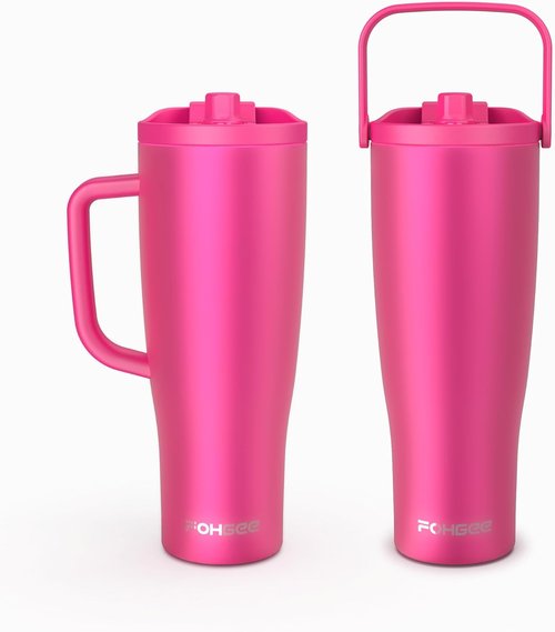 FOHGEE 40oz Insulated Tumblers - Leakproof Set with Straw Lid & Handle Lid | 2-Pack
